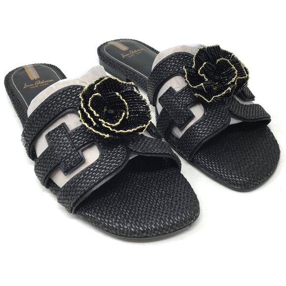 Sam Edelman Bay Flora Cutout Slide Sandal (Women) | Nordstrom Sam Edelman Bay Flora Women\'s Size 8 Black Woven Raffia Cutout Slide Sandals